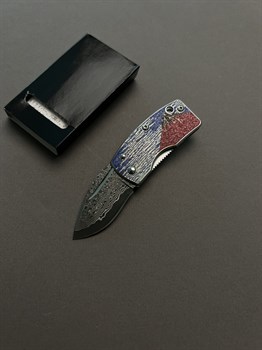 G-SAKAI Нож - зажим для купюр "Красная Фудзи" 40/95 мм VG-10, Damaskus - фото 15110