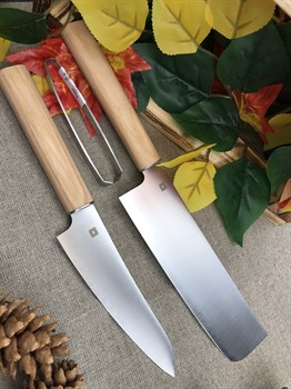 SHIZU HAMONO Подарочный набор из 2-х кухонных ножей: Накири+Петти+Пинцет для костей - фото 17268