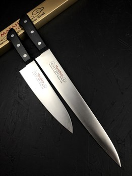 Masahiro Набор из 2-x кухонных ножей: Суджихики + Гюйто (шеф) MV black plywood - фото 19313