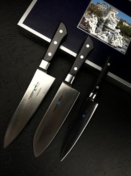 INOGUCHI Подарочный набор из 3-х кухонных ножей: Петти+Сантоку+Гюйто  Molybdenum Vanadium - фото 23548