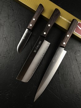 Kanetsugu Special Offer Набор из 3-х кухонных ножей: Овощной + Суджихики + Накири AUS-8, SUS410 - фото 24793