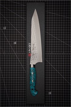 YU KUROSAKI Нож Кухонный Гюйто 210/340 мм R2(SG2) (Порошковая сталь) Hammered SENKO-EI Custom TCA Selection YU KUROSAKI TURQUOISE GYUTO 210 - фото 29277