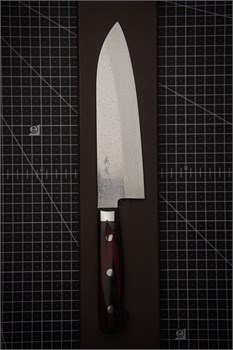 Yoshimi Kato Нож Кухонный Сантоку 170/300 мм VG10/Mirror Damascus KATO-V10/SAN - фото 32543