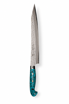 YU KUROSAKI Нож Кухонный Суджихики 240/370 мм R2(SG2) (Порошковая сталь) Hammered SENKO-EI Custom TCA Selection YU KUROSAKI TURQUOISE SUJIHIKI 240