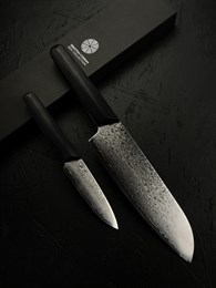 SHIZU HAMONO Набор из 2-х кухонных ножей: Сантоку + Петти VG10, SUS410 Damascus
