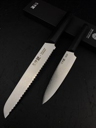 SHIZU HAMONO Набор из 2-х кухонных ножей: Хлебный + Петти VG10, SUS410 Damascus