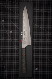 YU KUROSAKI Нож Кухонный Гюито 210/360 мм R2(SG2) (Порошковая сталь) Hammered SENKO YU KUROSAKI GRAY STABILIZED GYUTO 210