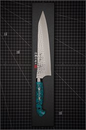 YU KUROSAKI Нож Кухонный Гюйто 210/340 мм R2(SG2) (Порошковая сталь) Hammered SENKO-EI Custom TCA Selection YU KUROSAKI TURQUOISE GYUTO 210