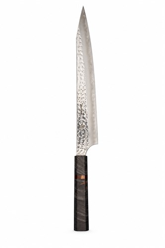YU KUROSAKI Нож Кухонный Суджихики 240/400 мм R2(SG2) (Порошковая сталь) Hammered SENKO YU KUROSAKI GRAY STABILIZED SUJIHIKI 240